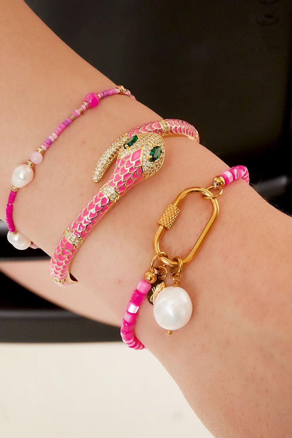 Beaded bracelet with pearls Beige Stainless Steel h5Picture2